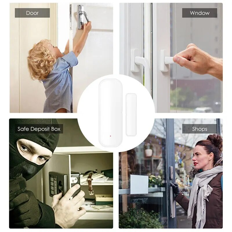 Tuya WiFi Sensor de puerta, ventanas, puertas, detectores abiertos y cerrados, Control por aplicación Smart Life, sistema de alarma de protección de seguridad para el hogar inteligente