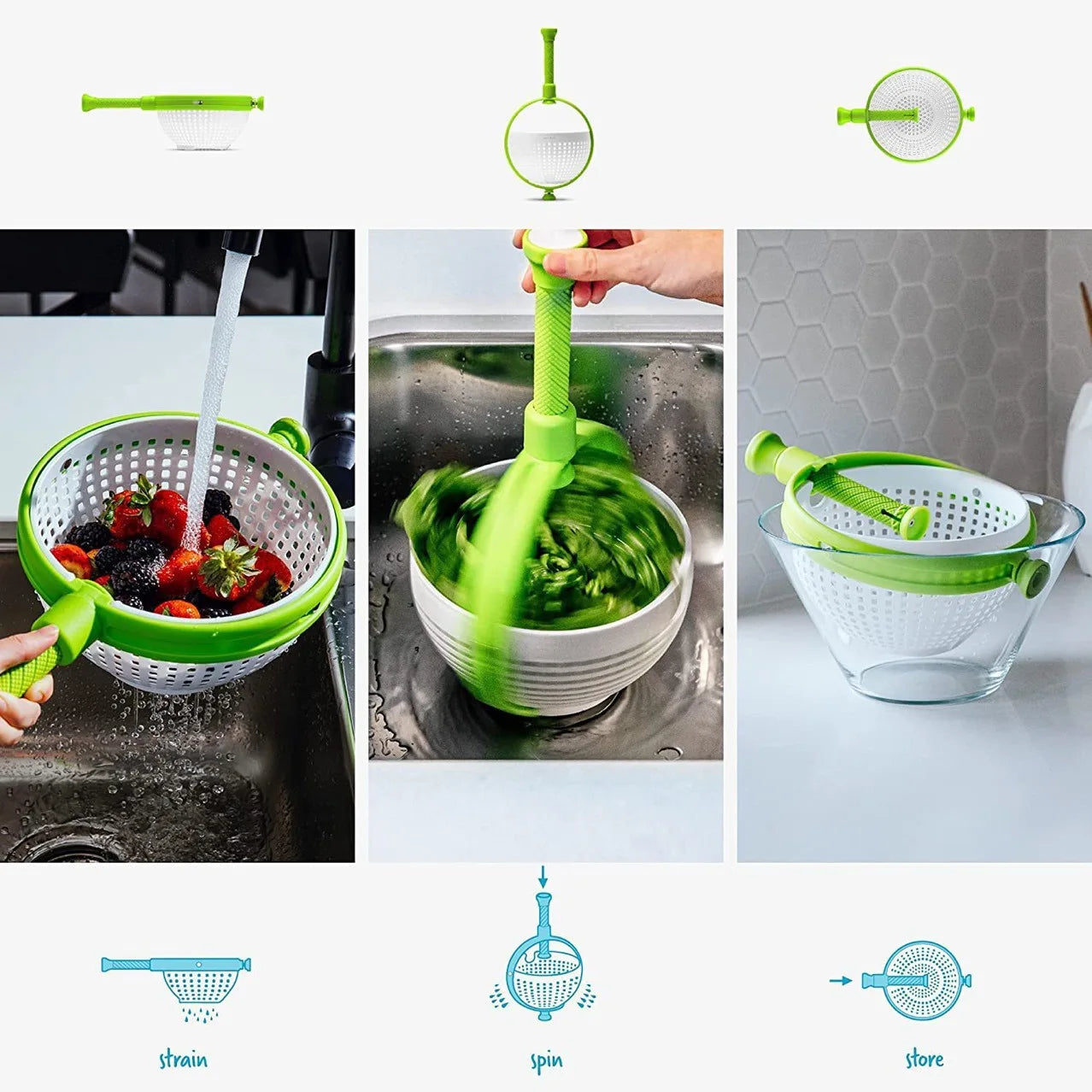 Ensalada Spinner Lavadora de verduras Herramientas y gadgets de cocina Procesadores de alimentos manuales Accesorios de cocina Secador de ensalada Spinner