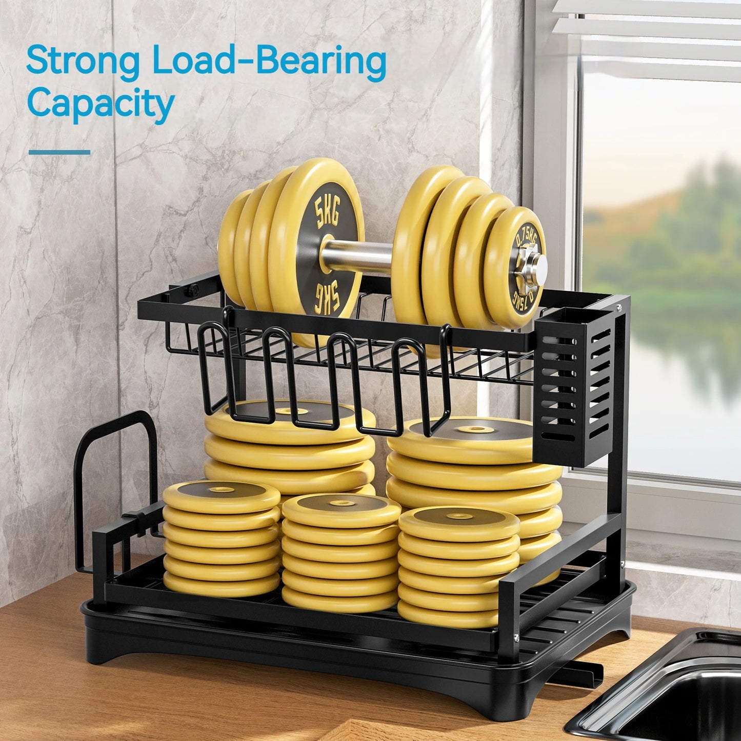 Double-layer Dish Drying Rack with Drip Tray Kitchen Sink Storage Space Saver Kitchen Counter Organizer Tableware Drainboard