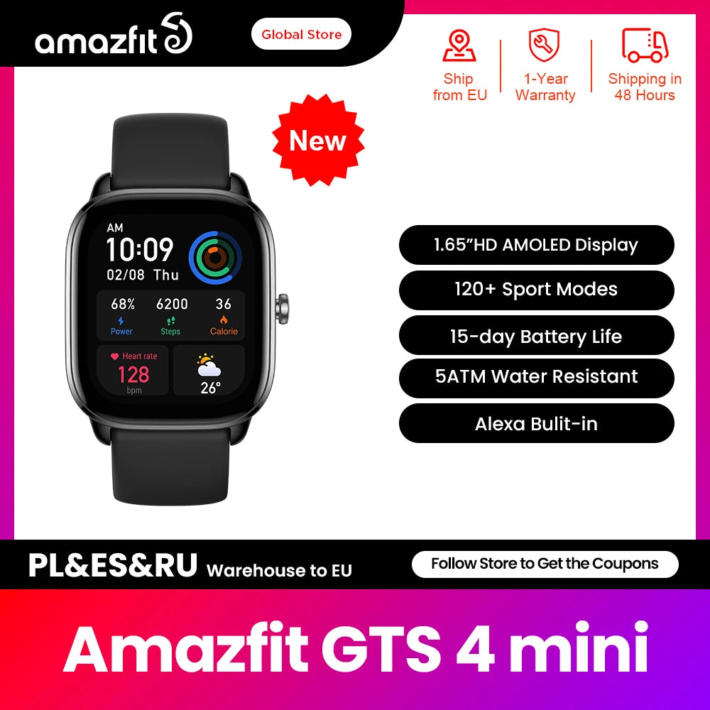 2022 nouvelle Version mondiale Amazfit GTS 4 MINI montre intelligente 120 + Modes sportifs 1.65 "HD AMOLED montre intelligente pour Android pour iOS