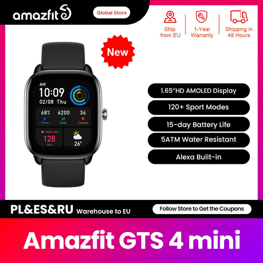 2022 New Global Version Amazfit GTS 4 MINI Smartwatch 120+ Sports Modes 1.65" HD AMOLED Display Smart Watch For Android For iOS