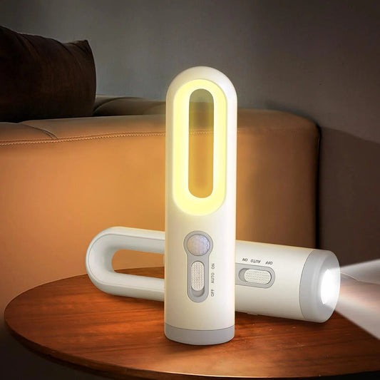 Luz nocturna con sensor de movimiento LED, linterna portátil 2 en 1 con sensor de atardecer a amanecer para dormitorio, baño, lectura, camping