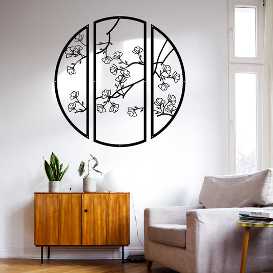 3pcs/set Ginkgo Metal Iron Art Silhouette, Black Simple Line Round Wall Art Sculpture, Suitable for Bedroom Kitchen Wall Decor