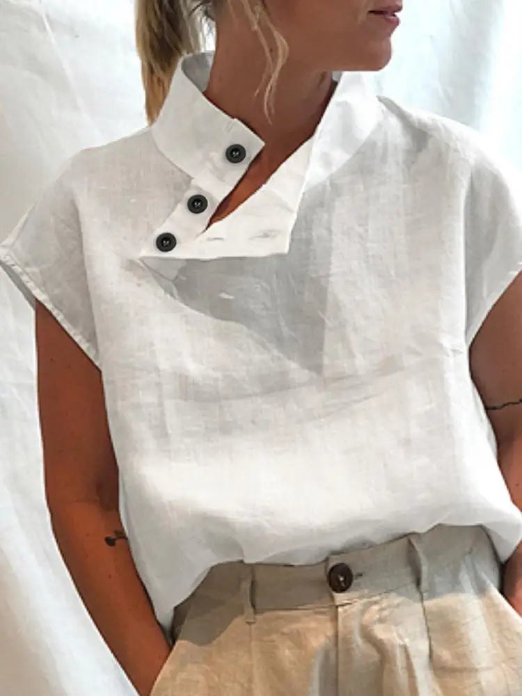 Celmia-Blusas de lino y algodón para Mujer, camisa blanca elegante, túnicas de manga corta ligeras, moda de verano 2024