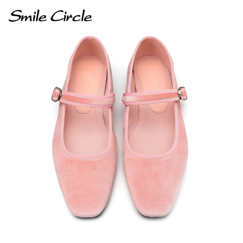 Smile Circle Velvet Mary Jane Ballet Flats Zapatos de mujer con estampado de leopardo cómodos y suaves zapatos planos con punta redonda para mujer