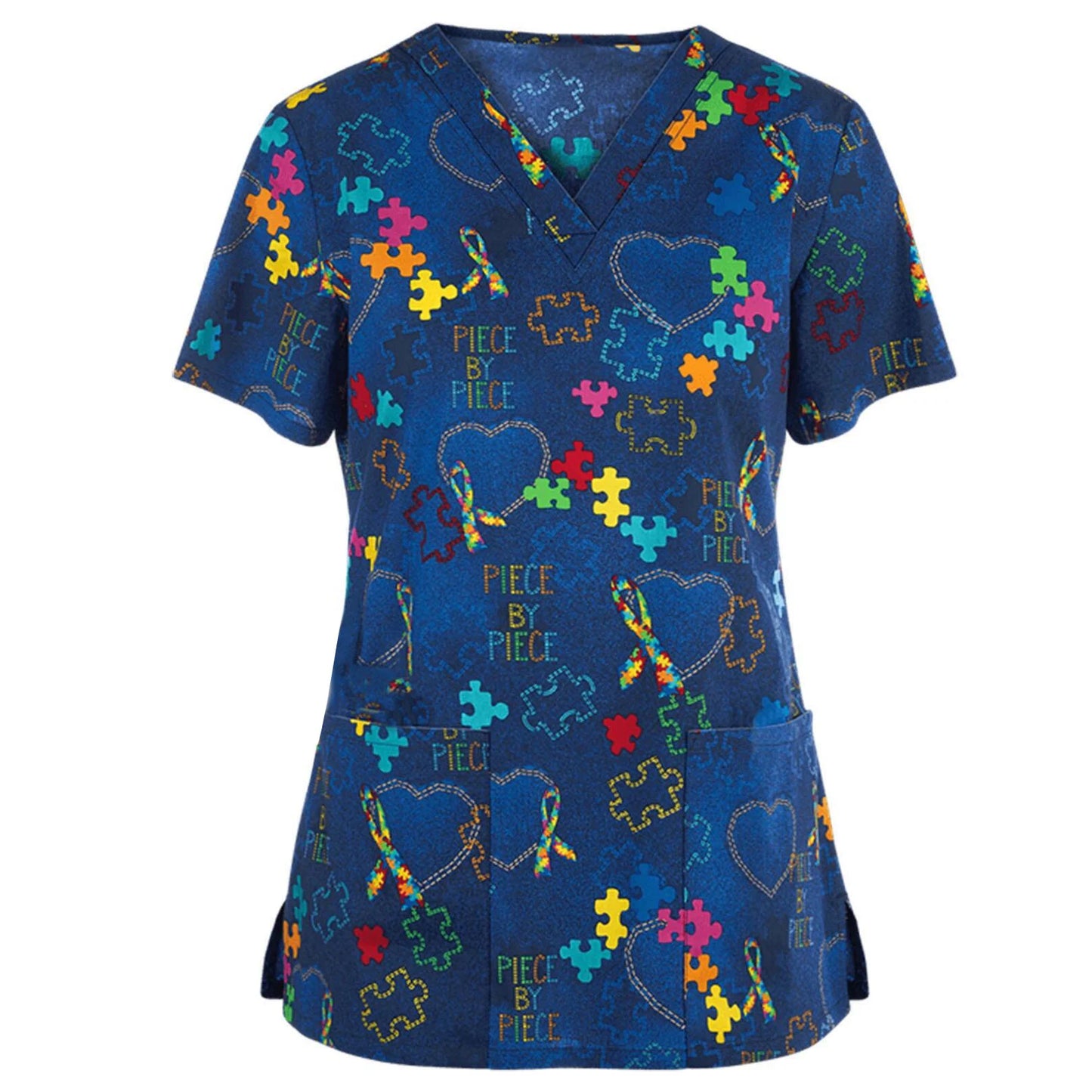 Uniforme de trabajo para mujer, estampado de animales, dibujos animados, gato, perro, manga corta, Tops con cuello en V, blusa para mujer, Ropa de Trabajo de enfermera, uniformes médicos