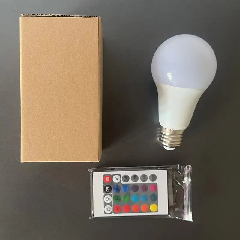 Bombilla LED RGB de 16 colores, Base E27 de 220V, iluminación del hogar regulable, Control remoto de 24 teclas, luz de neón de atmósfera