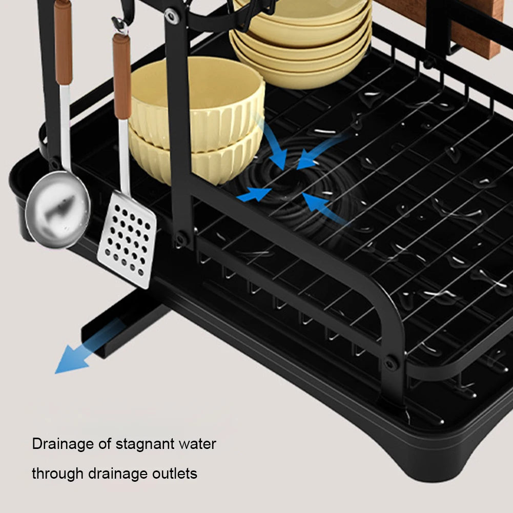 Escurridor de platos de 2 niveles, estante de almacenamiento, escurridor de platos de cocina con escurridor, organizador de vajilla para encimera, escurridor