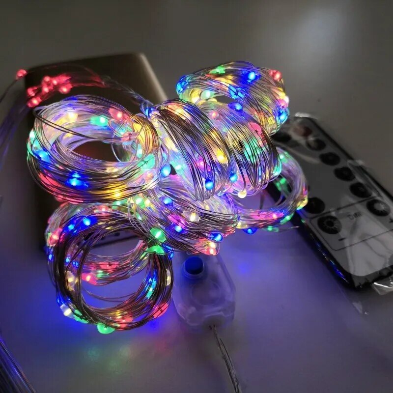 Rideau lumineux en fil de cuivre, lumière d'ambiance étoile de chambre à coucher, USB