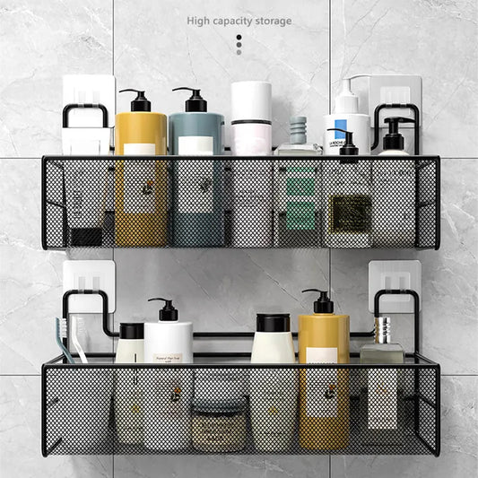 Estante de pared para baño, ducha, champú, accesorios de baño, cocina, punzón gratis, cesta de almacenamiento de condimentos, organizador de baño