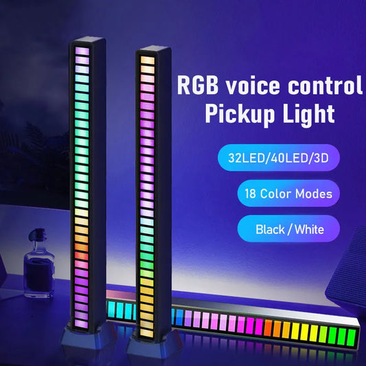 Control de sonido sinfónico RGB inteligente, luz LED, ritmo musical, lámpara de captación ambiental, Control por aplicación para decoración de escritorio y juegos de ordenador