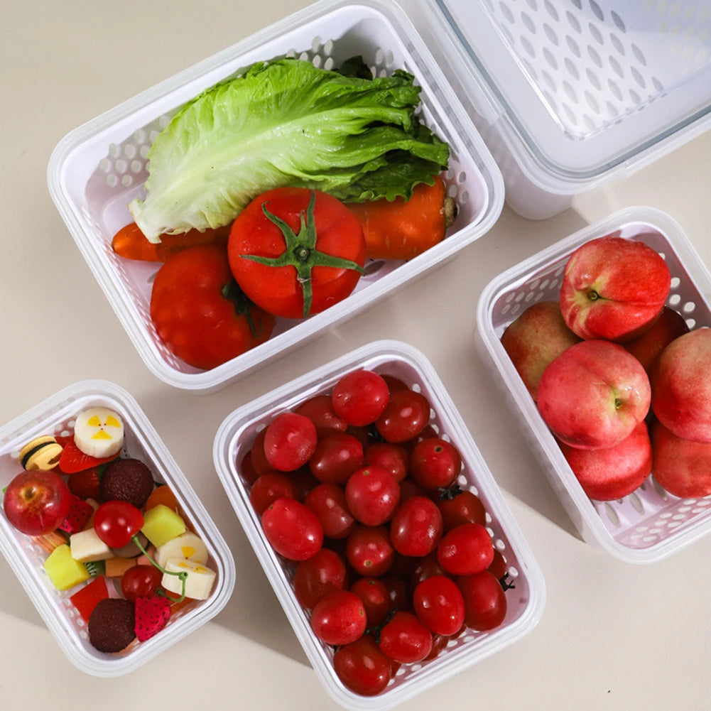 Caja para el frigorífico, cajas para frutas y verduras frescas, organizador para nevera, escurridor, contenedores de almacenamiento, despensa, organizador de cocina