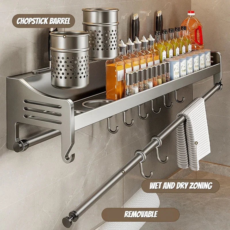 Estante organizador de cocina montado en la pared, estante de almacenamiento de especias, palillos para condimentos para el hogar, cuchillo, cuchara, pala, soporte de almacenamiento