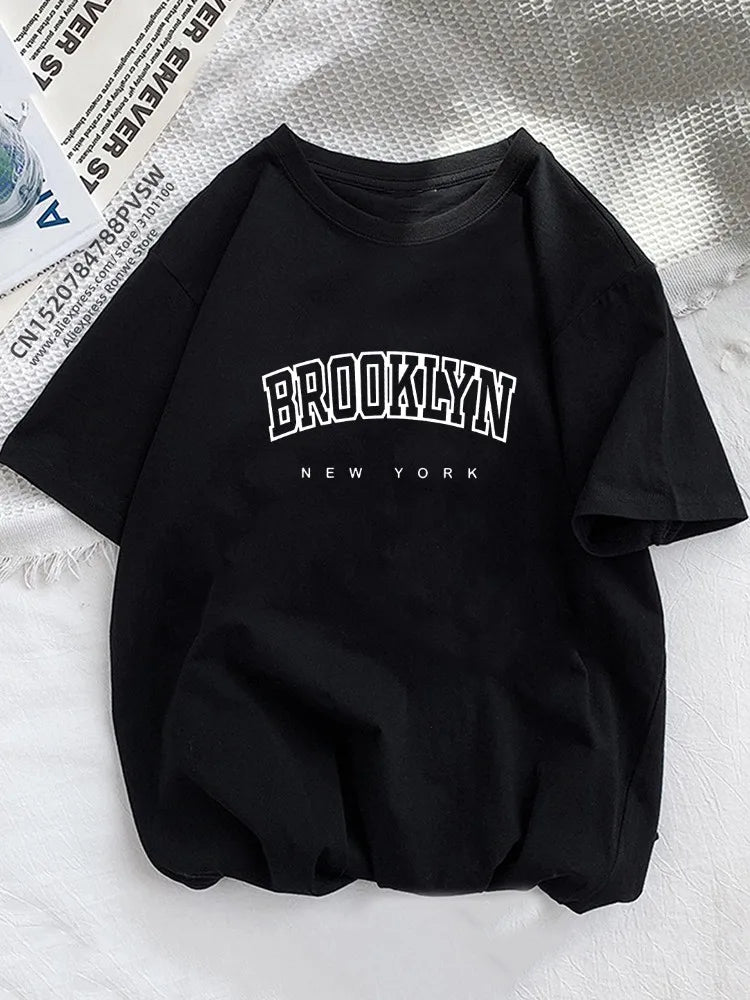 Camiseta con estampado de letras de Brooklyn para mujer, ropa gráfica Harajuku 2023, ropa de calle informal para mujer Y2K, camisetas