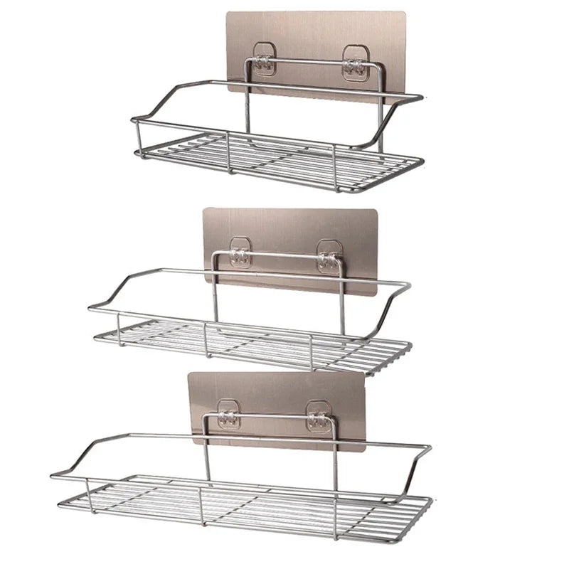 Stainless Steel Bathroom Storage Shower Shelf Punch-Free Kitchen Toilet Wall Hanging Rack Organizer  Bathroom Corner Shelves Set