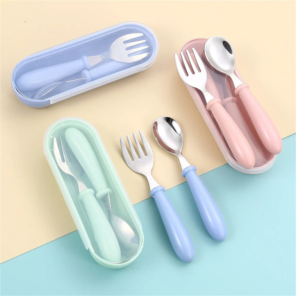 304 Stainless Steel Baby Utensil Set Children Toddler Dinnerware Infant Learn To Eat Training Food Toddler Feeding Spoon Fork