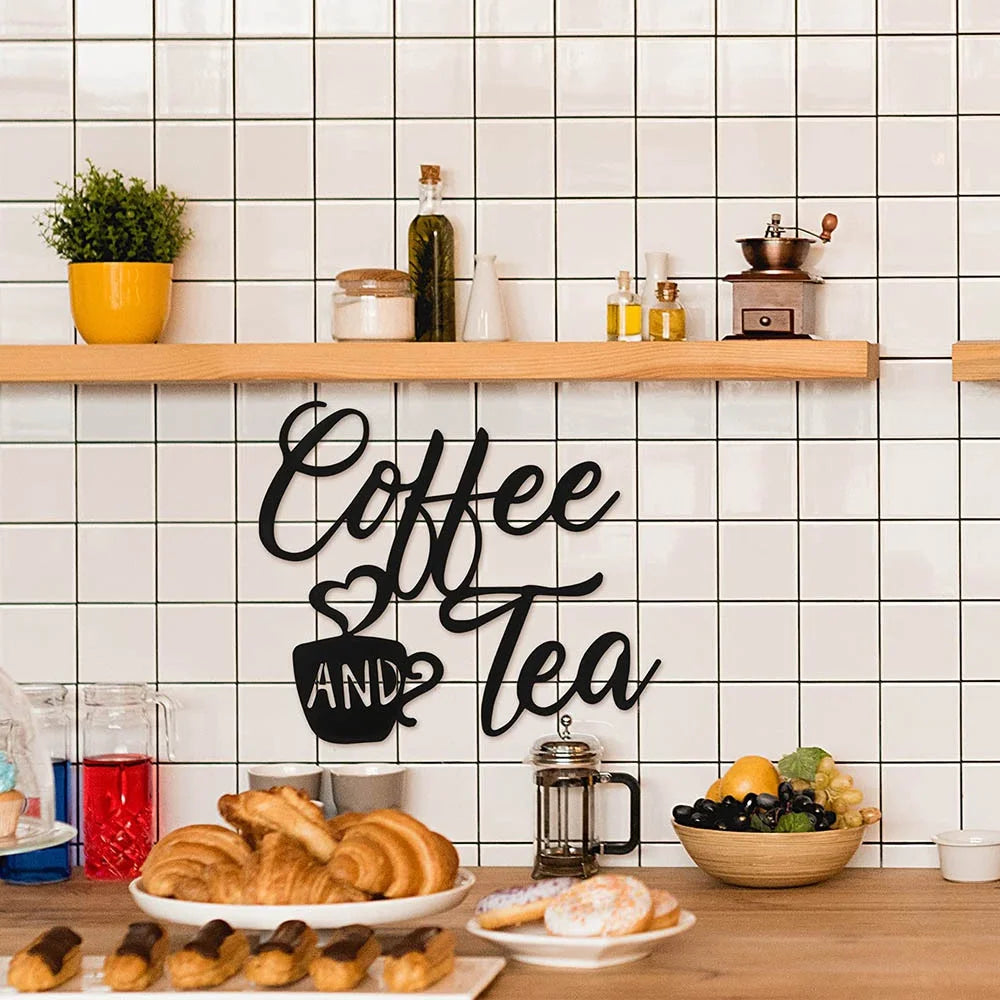 Coffee Sign, Coffee And Tea Bar Sign Metal Hanging Wall Art Sign Cafe Farmhouse Kitchen Wall Decor Wall decor metal wall hanging