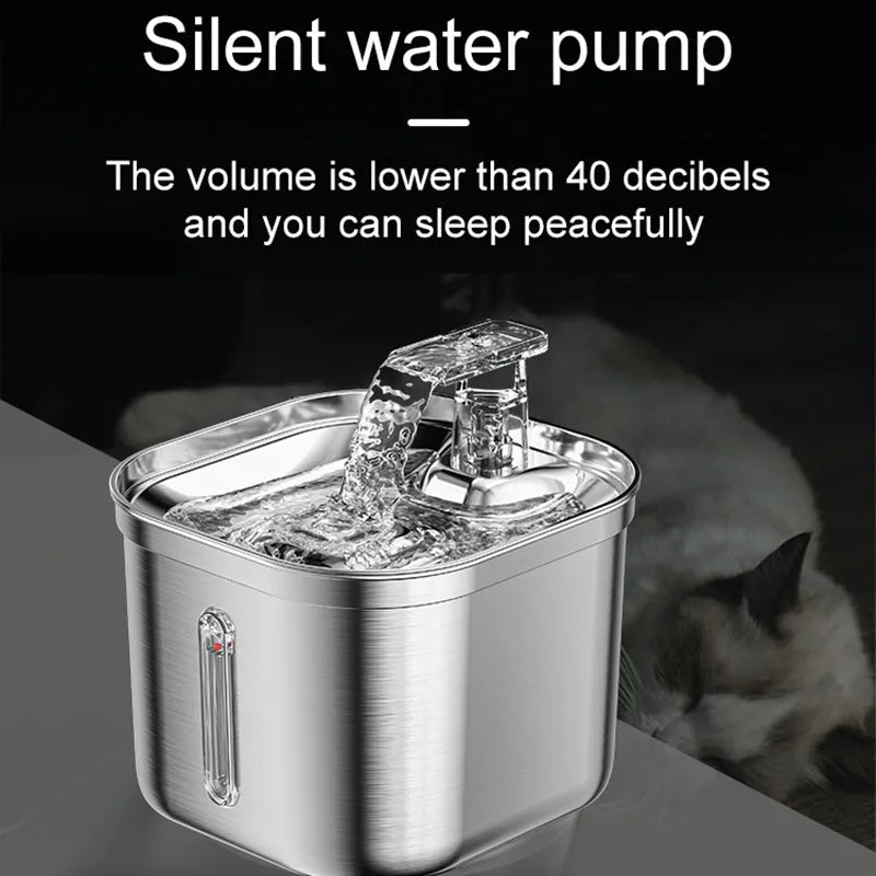 Fuente de acero inoxidable para gatos con marca de agua, dispensador automático de agua para gatos, filtro con Sensor, bomba de agua ultrasilenciosa para Gato