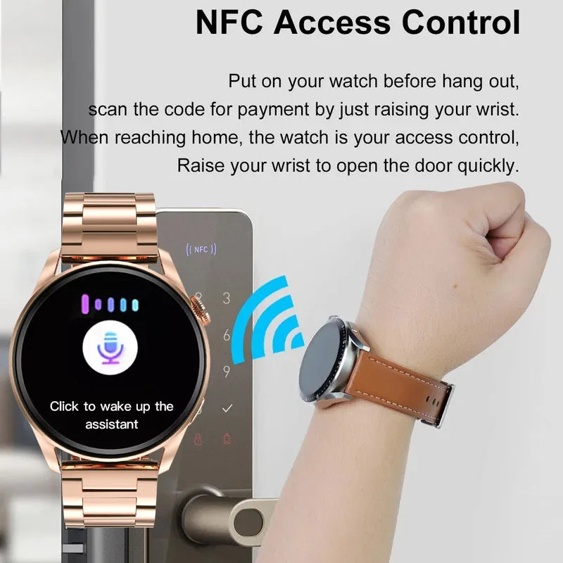 Reloj inteligente NFC 2024 para mujer, reloj deportivo con pantalla de 390x390, seguimiento de movimiento GPS, carga magnética, llamada Bluetooth, reloj inteligente ECG