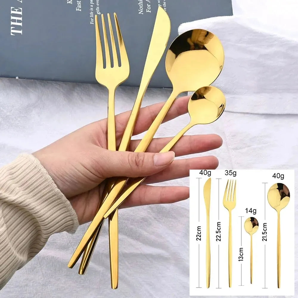 24Pcs Cutlery Set Stainless Steel Knife Fork Spoon Tableware Flatware Set Festival Kitchen Dinnerware Gift