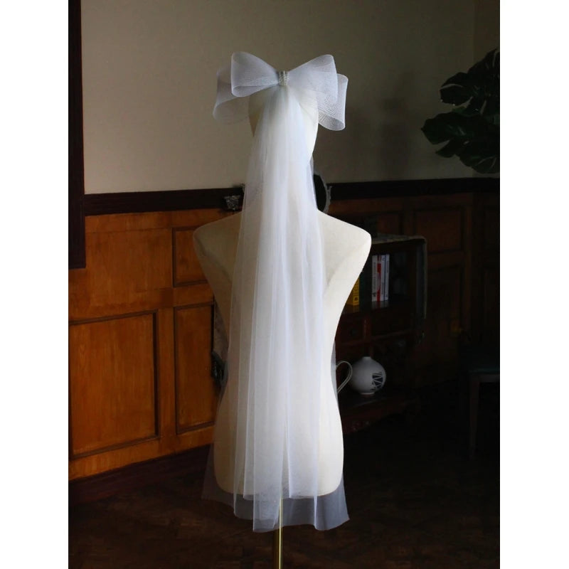 Voile de mariée Double couche, voile transparent court de longueur avec nœud papillon mignon, accessoires de cheveux pour mariée, bord coupé, livraison directe