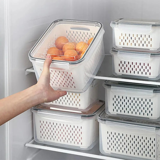 Caja para el frigorífico, cajas para frutas y verduras frescas, organizador para nevera, escurridor, contenedores de almacenamiento, despensa, organizador de cocina