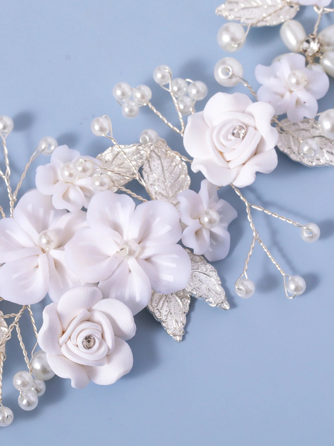 1Pc Flower Bride Wedding Hair Vine Pearl Bridal Hair Piece Leaf Hair Accessories Rhinestone Headband for Women and Girls