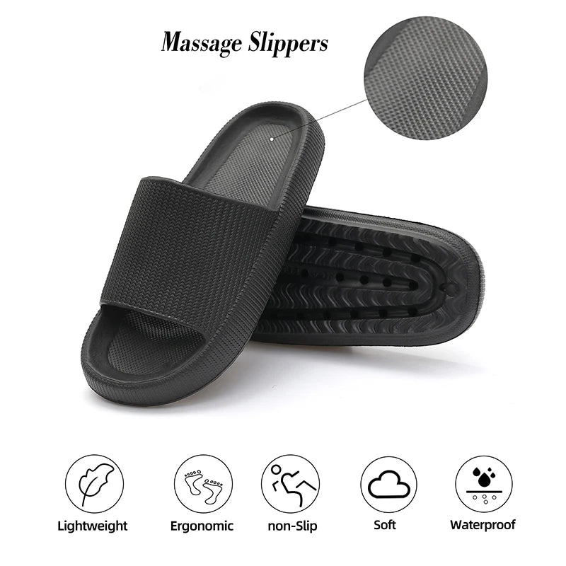 Zapatillas de baño con plataforma gruesa de verano para hombre, sandalias de interior de suela suave a la moda para mujer, chanclas antideslizantes, chanclas masculinas