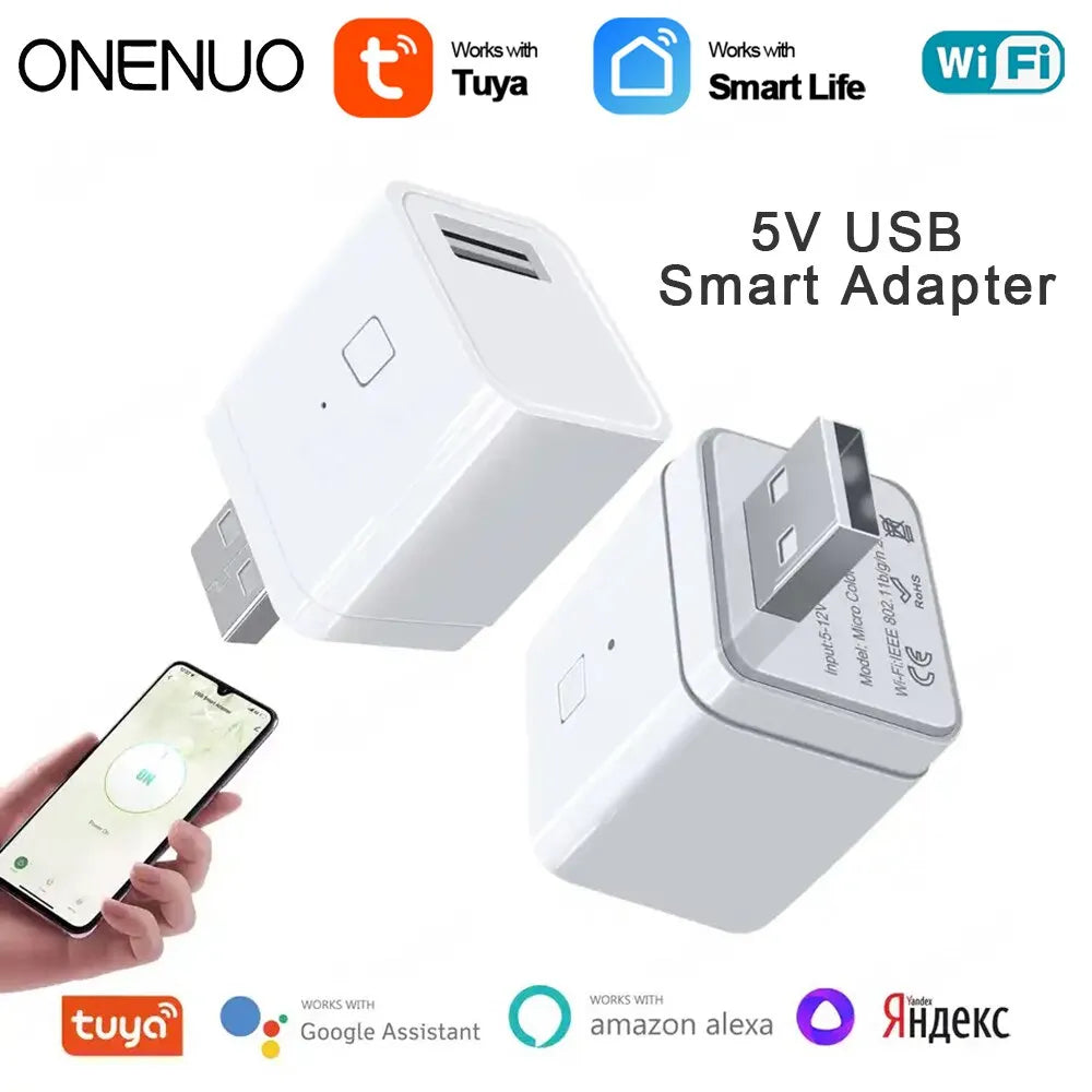 ONENUO Tuya interruptor adaptador micro USB inteligente 5V WiFi Mini adaptador de corriente USB funciona con Alexa Hey Google Alice para hogar inteligente