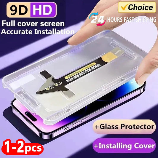 Protecteur d'écran pour iPhone, 1 à 2 pièces, en verre trempé haut de gamme 8K, pour modèles 15, 14, 13, 12, 11 Pro Max, XS MAX, 15 Plus, avec couvercle de montage d'alignement