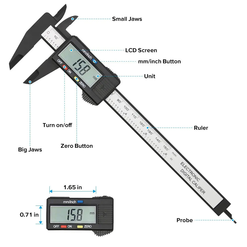 Calibrador Digital electrónico de 150mm y 100mm, calibrador Vernier con Dial de fibra de carbono, herramienta de medición micrométrica, regla Digital