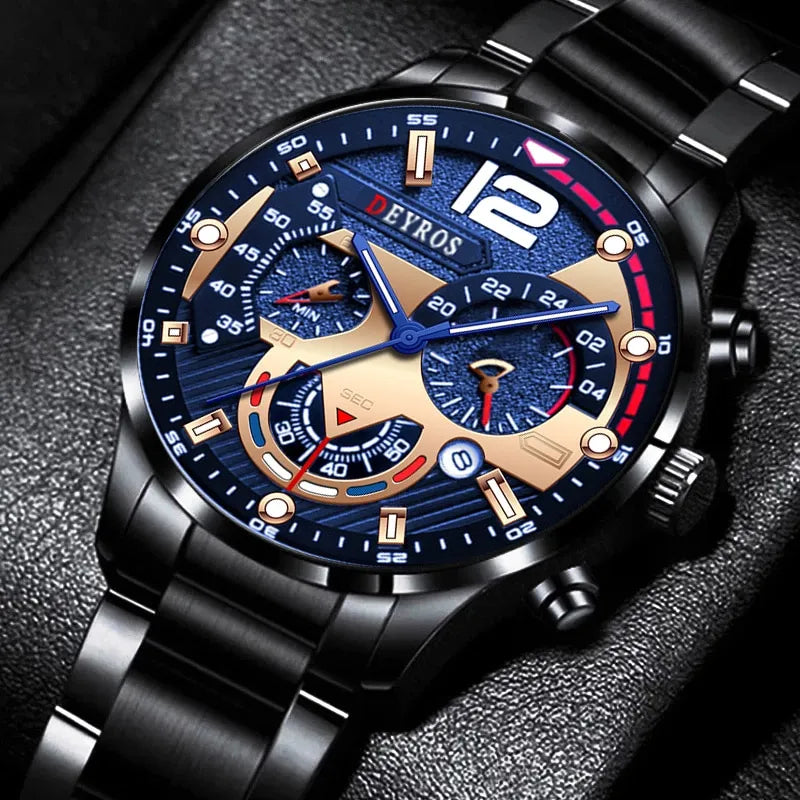 Relojes de acero inoxidable a la moda para Hombre, Reloj de pulsera de cuarzo de lujo, Reloj luminoso con calendario, Reloj informal de negocios para Hombre