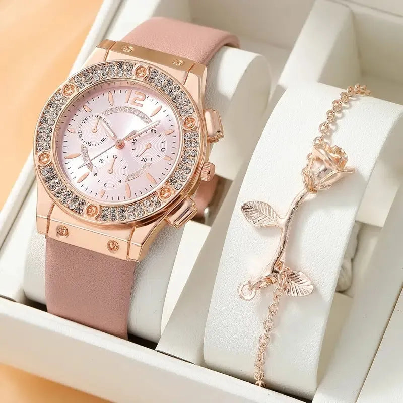 Ensemble de montres de luxe strass femmes mode montre-bracelet élégante montre à Quartz pour fille dames horloge Relogio Feminino