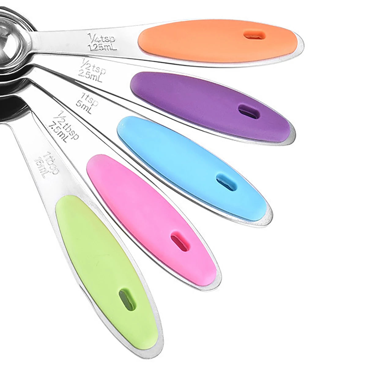 5/10pcs Colorful Measuring Spoon Set Silicone Handle Stainless Steel Measuring Cup Baking Measuring Spoon Set Kitchen Gadget