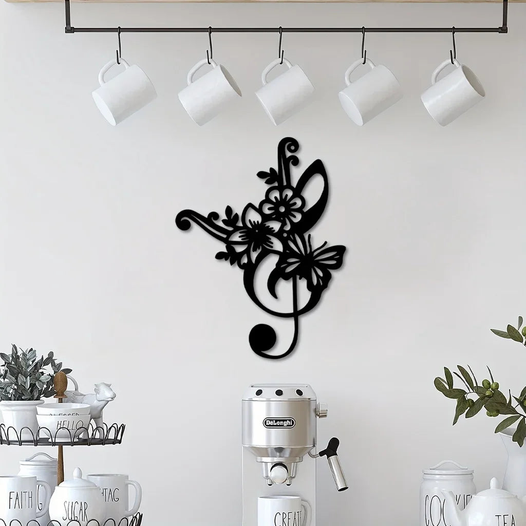 CIFBUY Music Notes Metal Wall Art Flower Wall Decor, Wall Signs Hanging Sculpture for Kitchen Garden Housewarming Gift Christmas