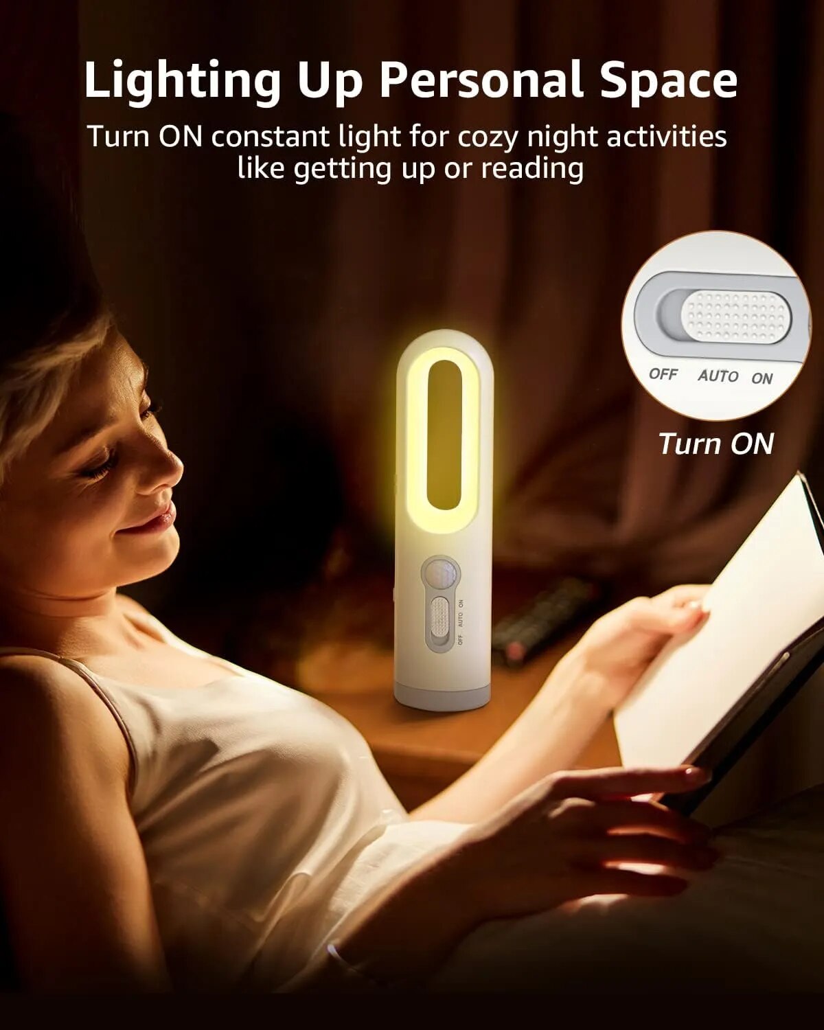 Lampe de poche portable 2 en 1 avec capteur de mouvement LED, veilleuse avec capteur du crépuscule à l'aube, pour chambre à coucher, salle de bain, lecture, Camping