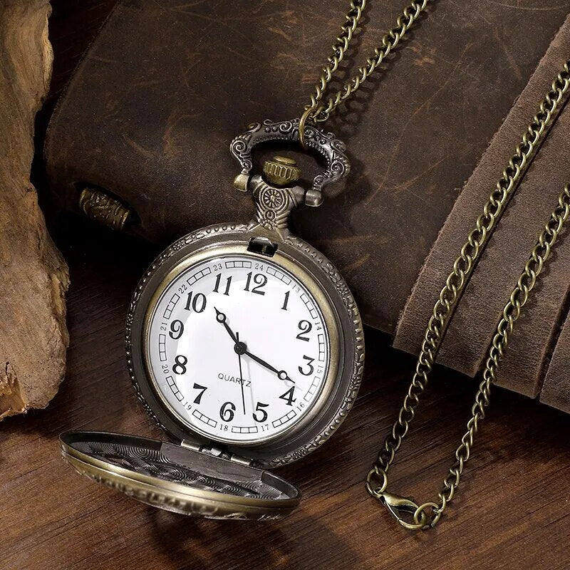 Exquisite Famous Anime Yellow Hat Hollow Carved Quartz Pocket Watch Necklace Pendant Gifts For Women Man with Fob Chain