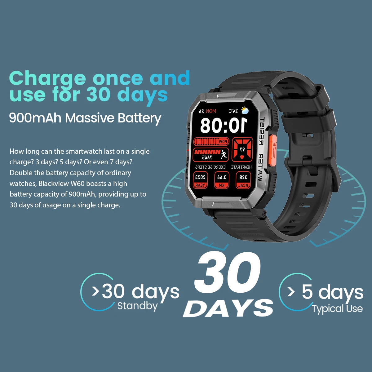 Blackview W60 2024 nuevo reloj inteligente 2,01 ''pantalla HD TFT resistente reloj inteligente para exteriores con iluminación de emergencia llamadas Bluetooth