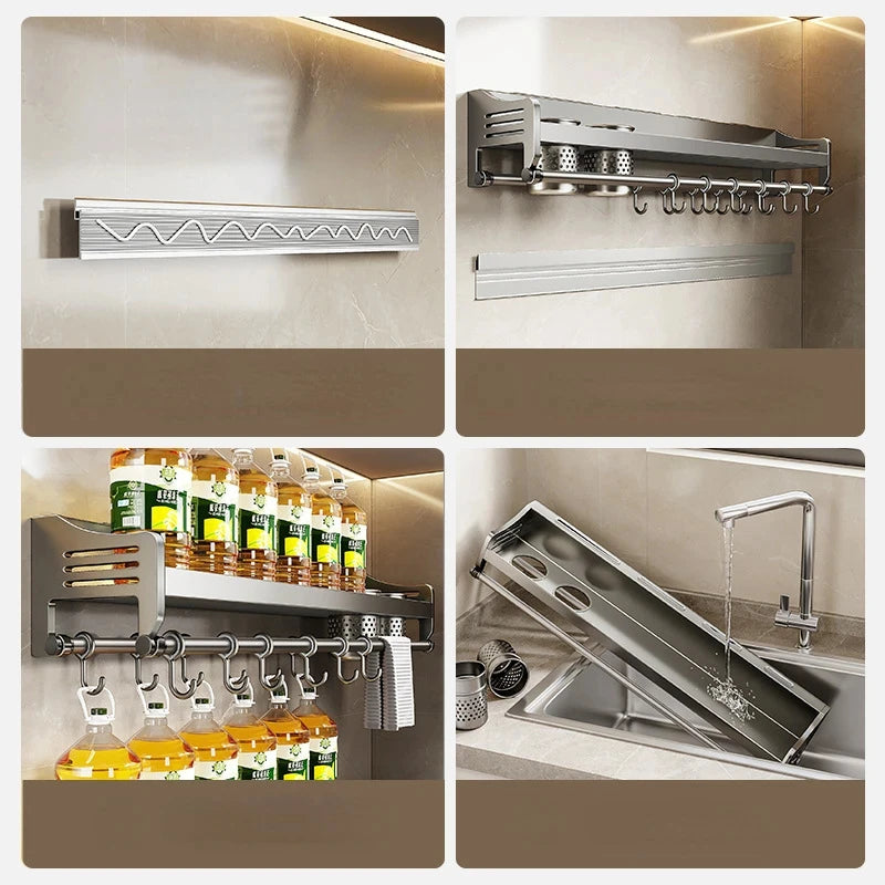 Estante organizador de cocina montado en la pared, estante de almacenamiento de especias, palillos para condimentos para el hogar, cuchillo, cuchara, pala, soporte de almacenamiento