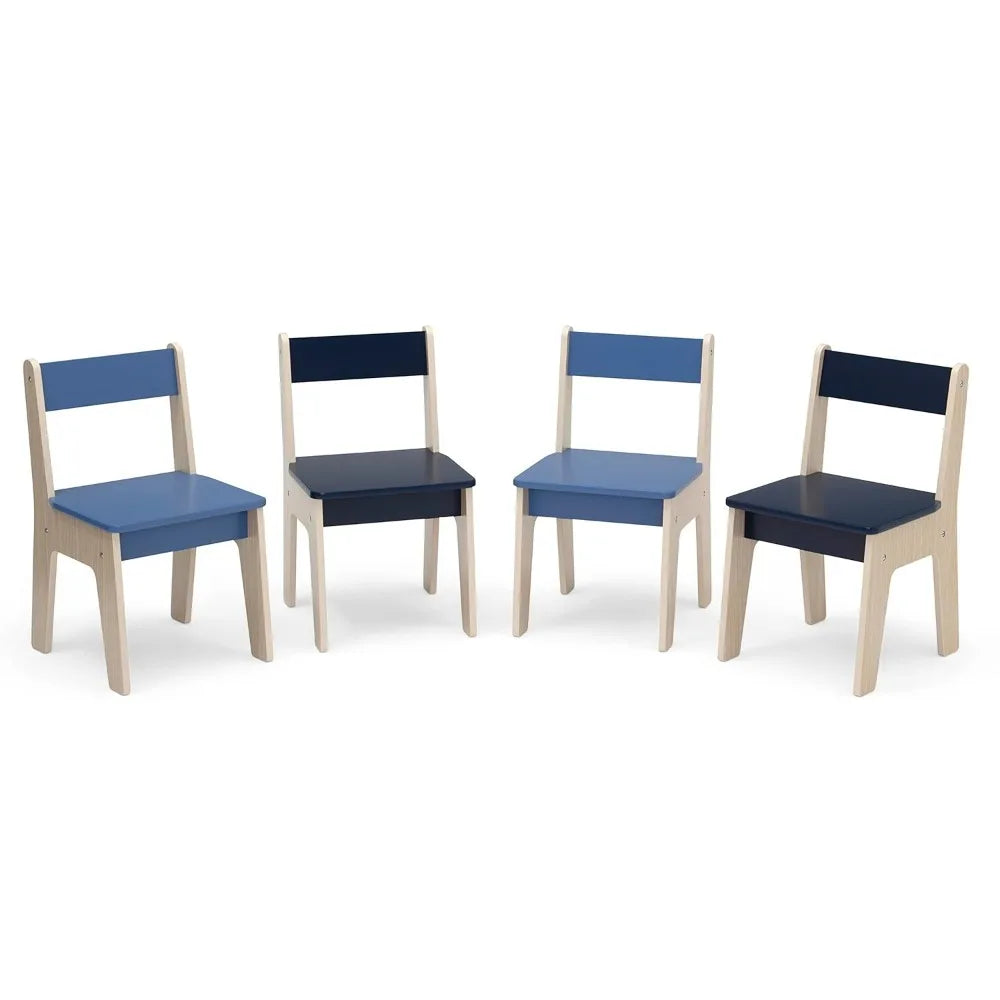 Children's tables and 4 Chair Set Size Kids and Chair Children Furniture Sets,Playroom Toddler Activity Table,Navy/Natural