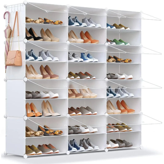 Organiseur de chaussures, 48 ​​paires d'armoires de rangement pour chaussures avec porte, étagères à chaussures extensibles en plastique pour placard, entrée, couloir, chambre à coucher