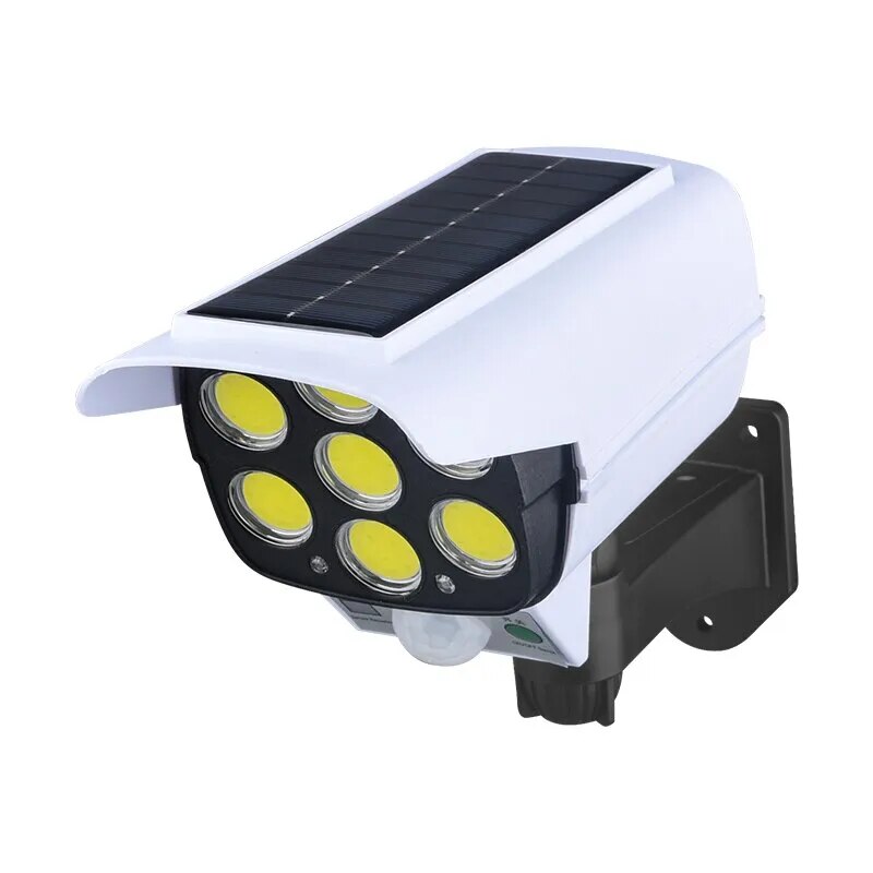 3Modes Multi-angle Lighting Remote Control Solar Powered Simulation Monitoring Induction Wall Lamp with Red Light Warning for Co