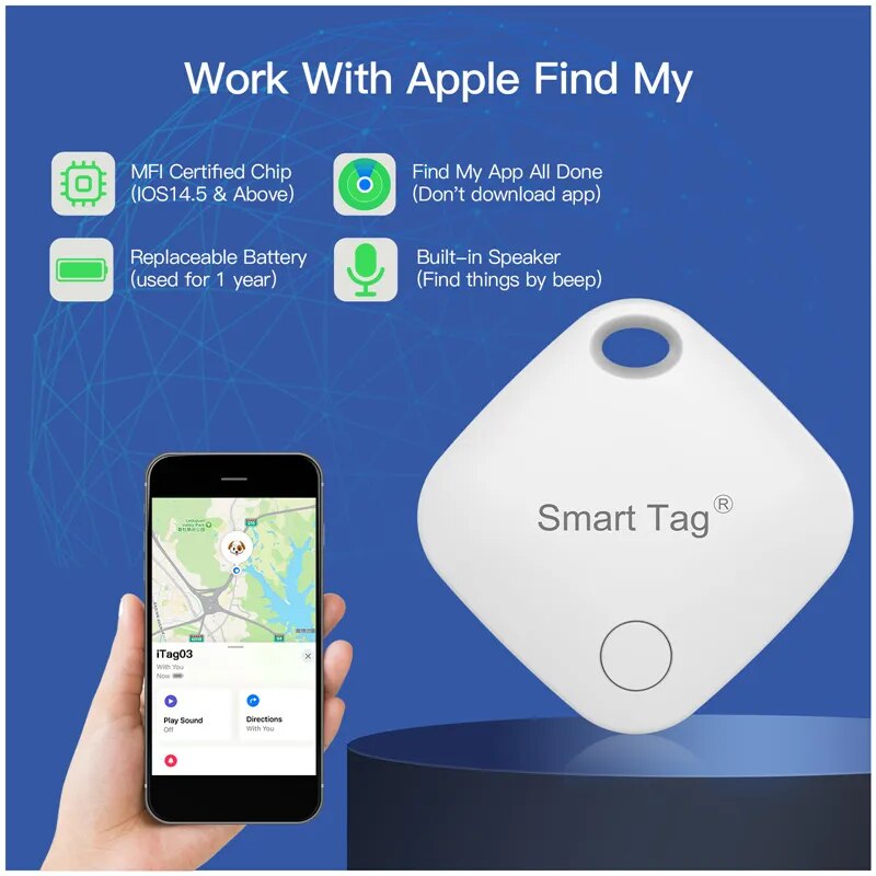 Smart Bluetooth Alarm Tracker Works with Find My APP Anti-lost Device for Iphone Tag Replacement Locator MFI Rated