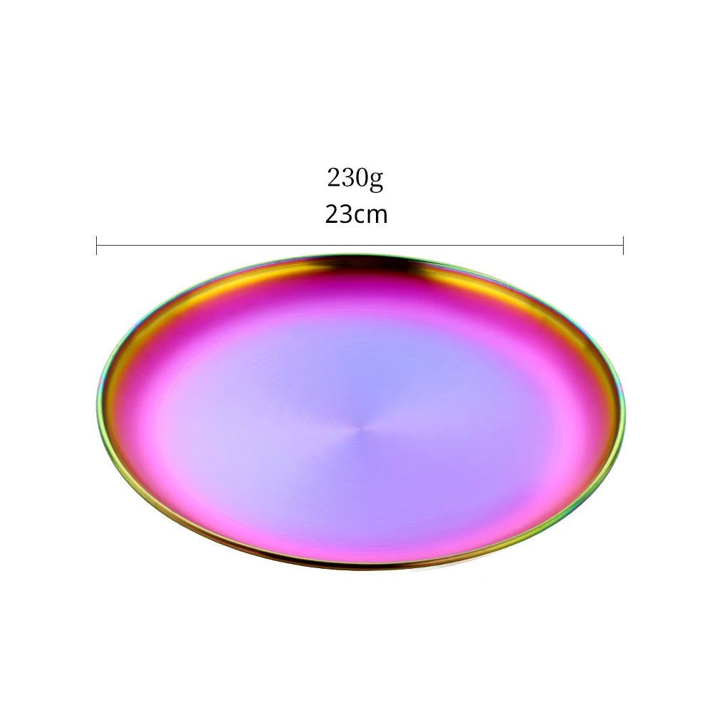 Platos de cena de acero inoxidable, plato de postre de estilo europeo, platos para servir ensalada, bandeja redonda para pastel y carne, 1/4 Uds.