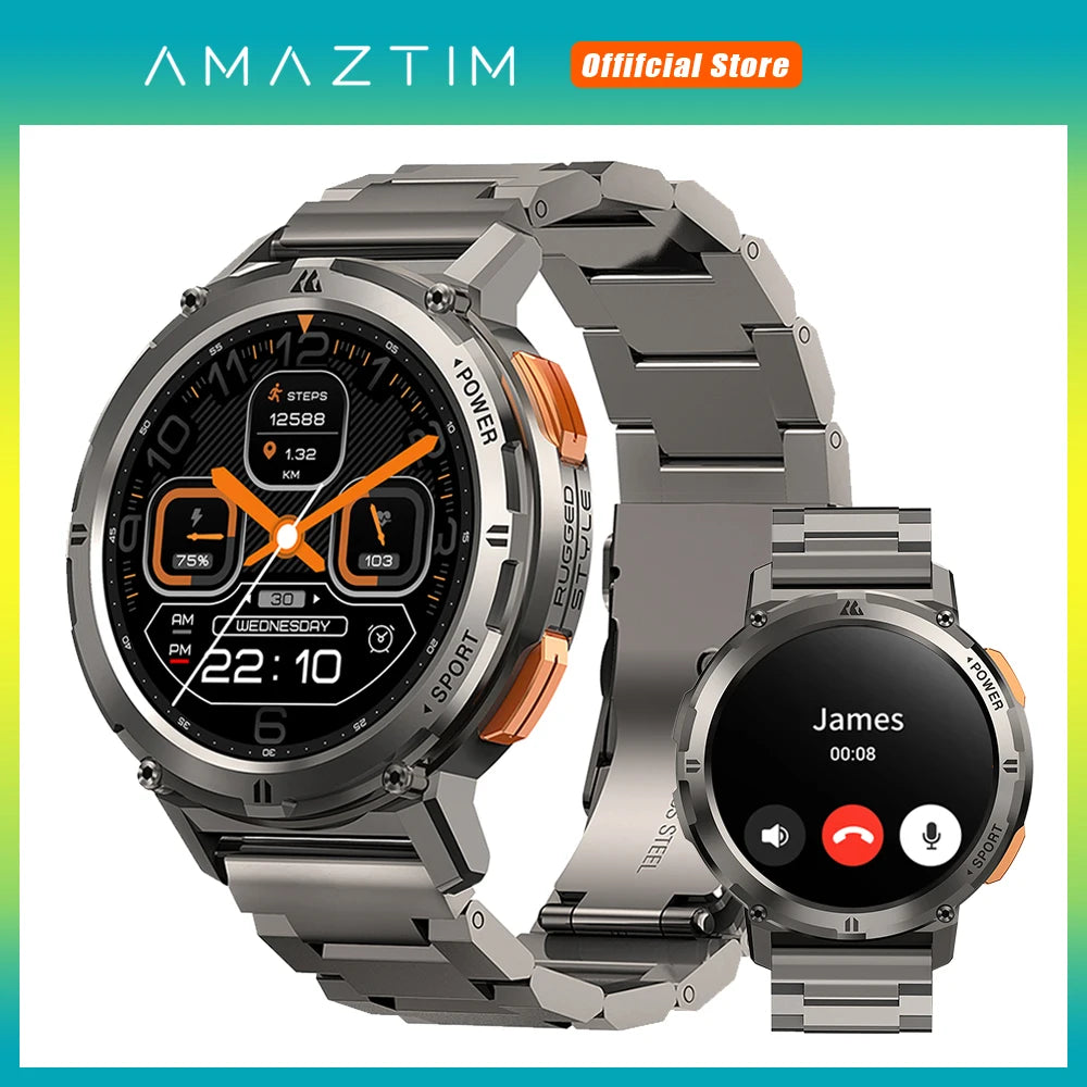 2024 AMAZTIM TANK T2 reloj inteligente de negocios para hombres AMOLED AOD reloj para hombres llamada Bluetooth 5ATM impermeable Fitness relojes Ultra inteligentes