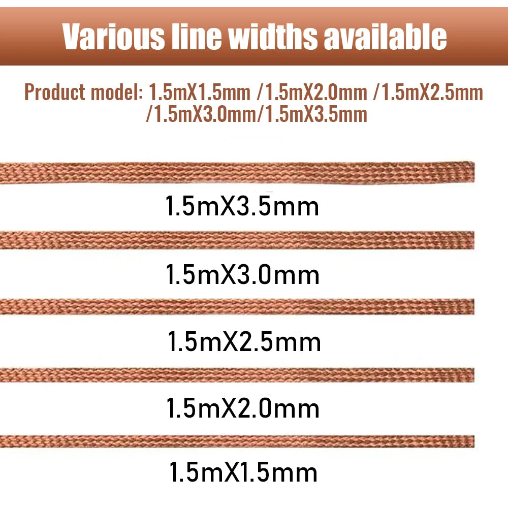 Cinta trenzada de malla para desoldar, punto de soldadura de cobre, removedor de soldadura, mecha de soldadura, flujo de cable de estaño y plomo, 1,5-3,5mm