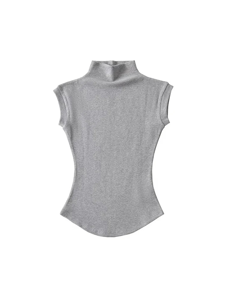 Camisetas sin mangas con cuello alto para mujer, Tops sexys de verano, jerséis ajustados lisos, camisetas informales, ropa de calle para mujer, camisetas básicas