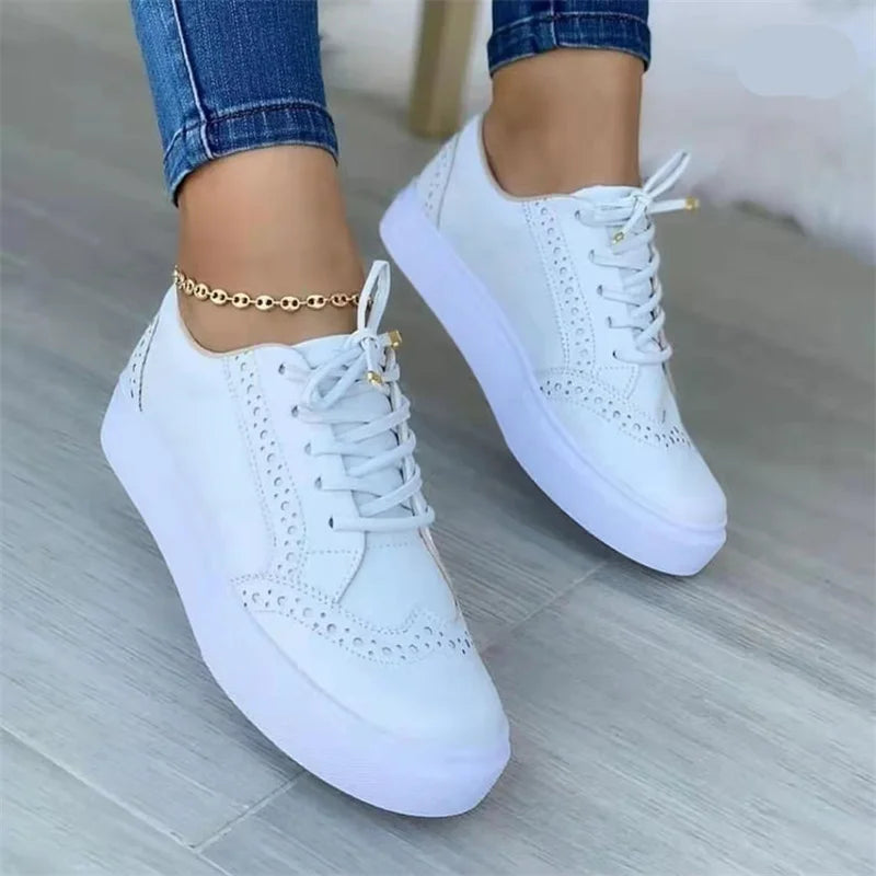 Zapatos vulcanizados de suela baja para mujer, zapatos informales con punta redonda, zapatos planos con cordones para caminar, versátiles y cómodos, novedad de 2023