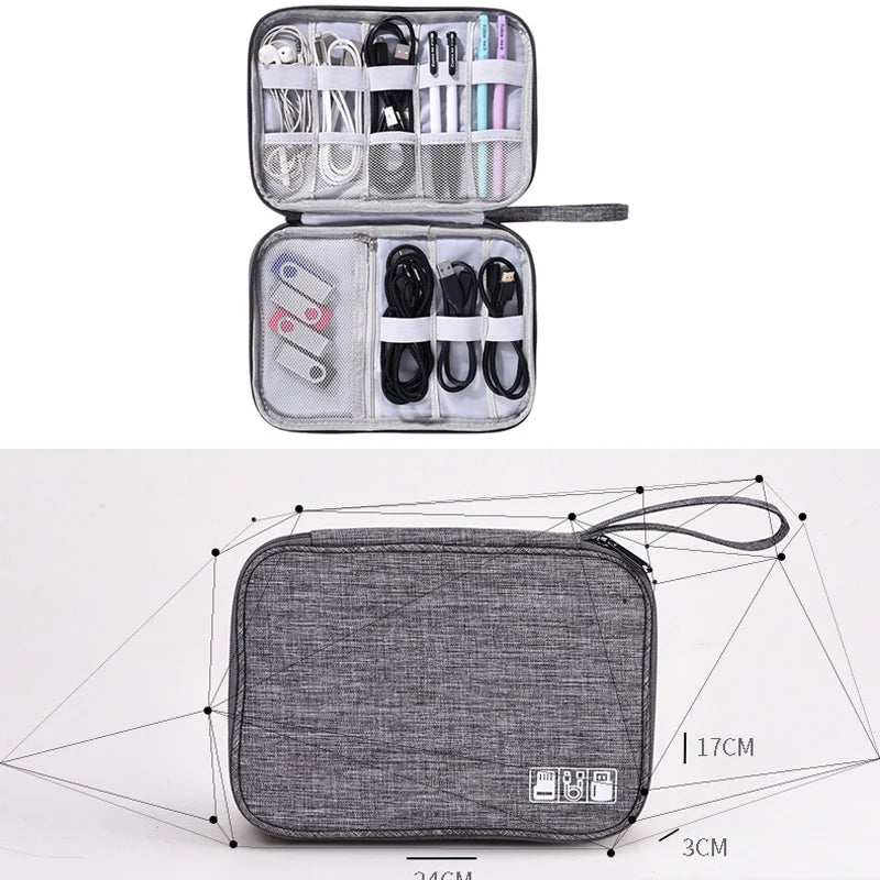 Bolsas de almacenamiento organizadoras de cables, kit de sistema, estuche, cargador USB, teléfono de datos, cable para auriculares, bolígrafo, banco de energía, dispositivos digitales