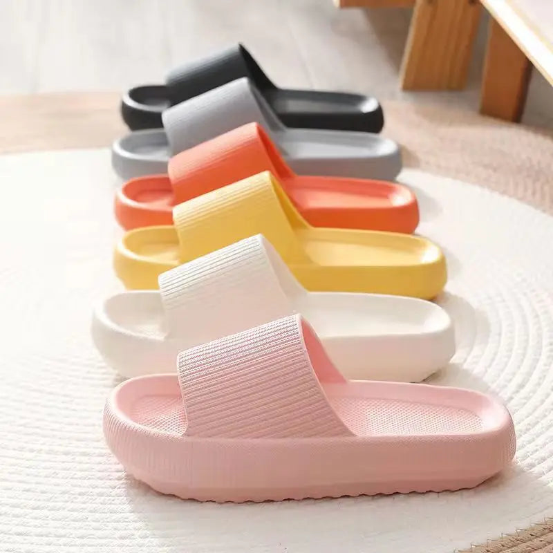 Women Bathroom Slippers Cloud Cushion Slides Summer Soft Thick Platform Home Men Indoor Non-slip Flat Flip Flops Quick Drying